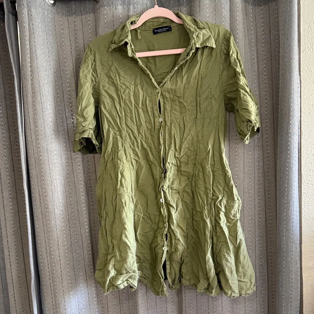 Women's Olive Green Button-Down Tunic Shirt Dress - Picture 1 of 7